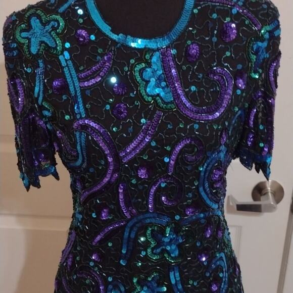 Brilliant by J.A Rare 80's/90's shoulder padded sequence beaded woman's size S - Picture 2 of 9